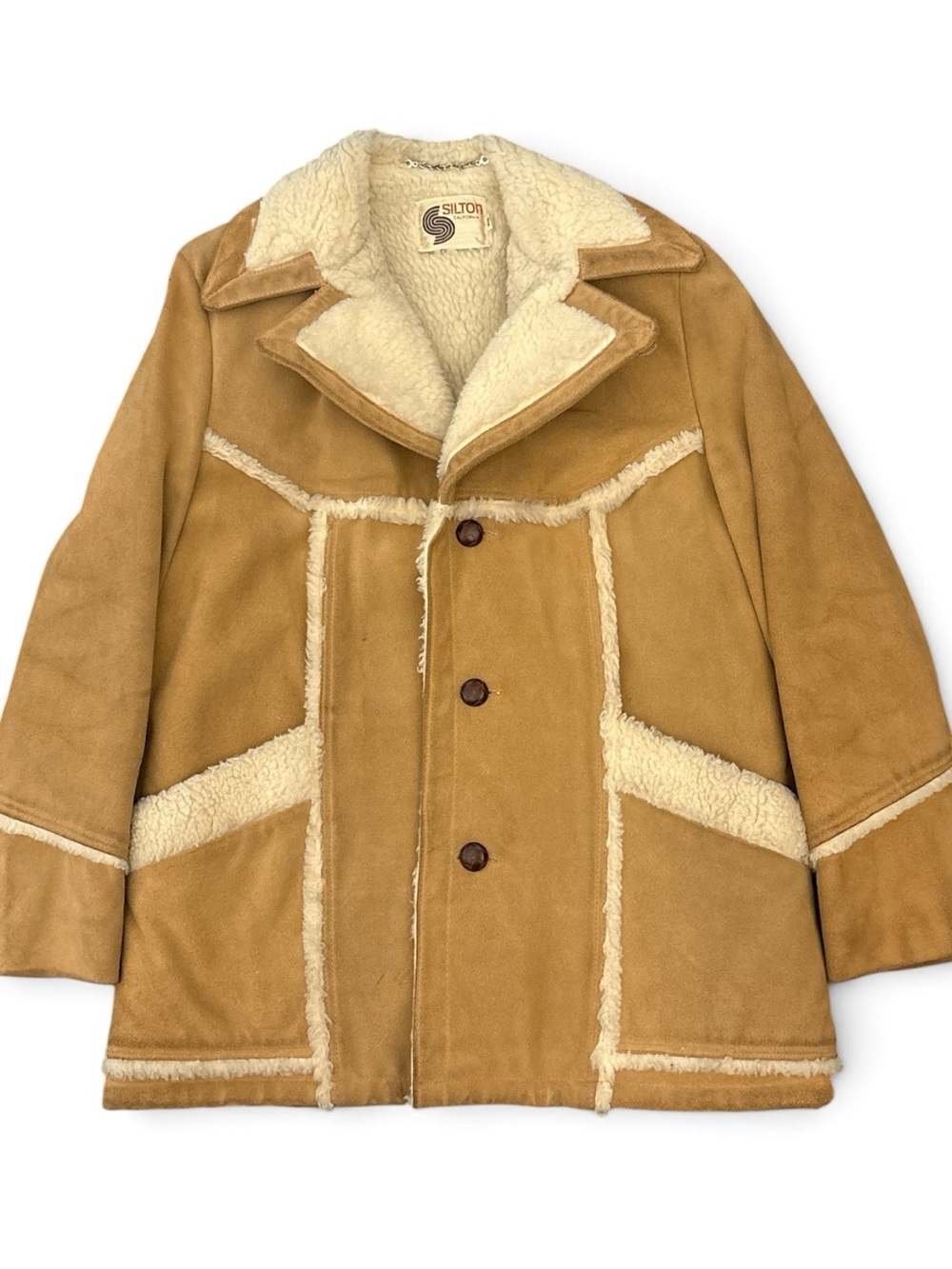 70’s Silton California Men's Tan Shearling-Lined Coat Size 42